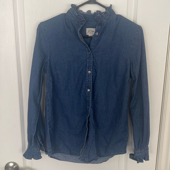 J Crew Denim Ruffleneck classic-fit boy shirt in chambray Size Xxs - Picture 3 of 11